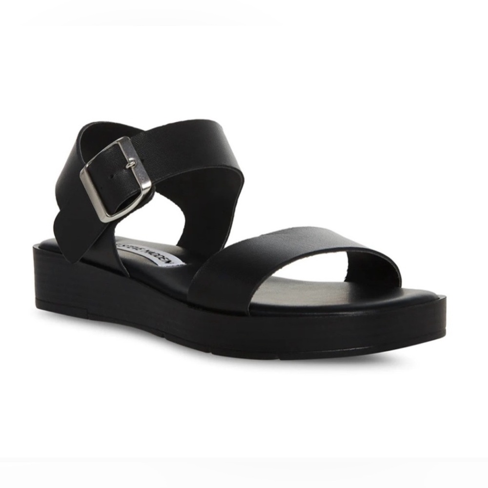 Steve Madden Black Leather Keenan Sandals